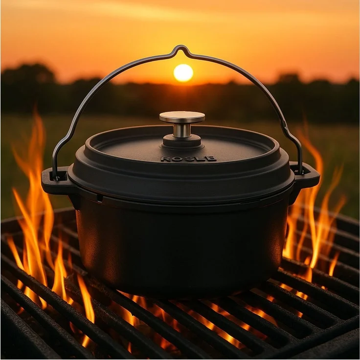 RÖSLE VARIO Dutch Oven, Hochwertiger Dutch Oven aus emailliertem Gusseisen, Deckel als Pfanne einsetzbar, mit Tragebügel, 5,5 l, 36 x 30 x 22,5 cm, Schwarz – Bild 3