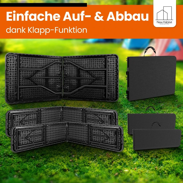 NewHabitat Bierzeltgarnitur 3-tlg., klappbar & wasserabweisend, Polyrattan, 1 Tisch & 2 Bänke – Bild 5