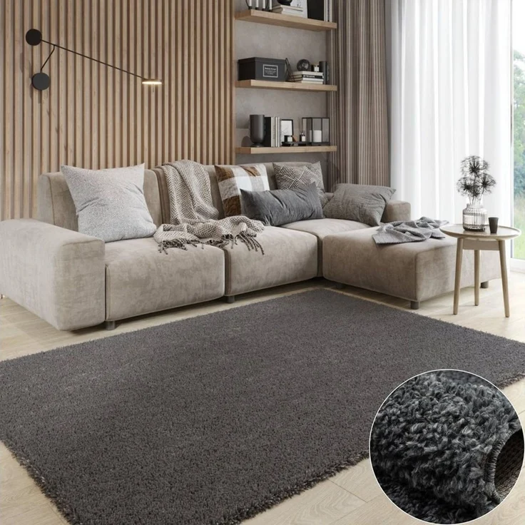 Wohnando Teppich MY-RUG Hochflorteppich Shaggy Star 120x120 cm, rund, Höhe: 38 mm, einfarbig, leicht glänzend, extra flauschig – Bild 1