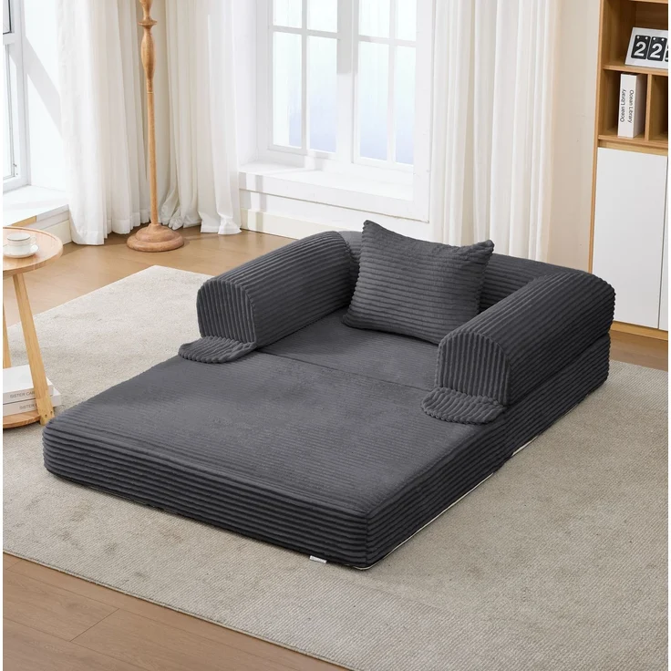 Schlafsessel 120cm×85cm×65cm mit Kissen – 2-in-1 Klappfunktion, Cord-Bezug in Grau, platzsparend und ohne Werkzeug nutzbar – Bild 1