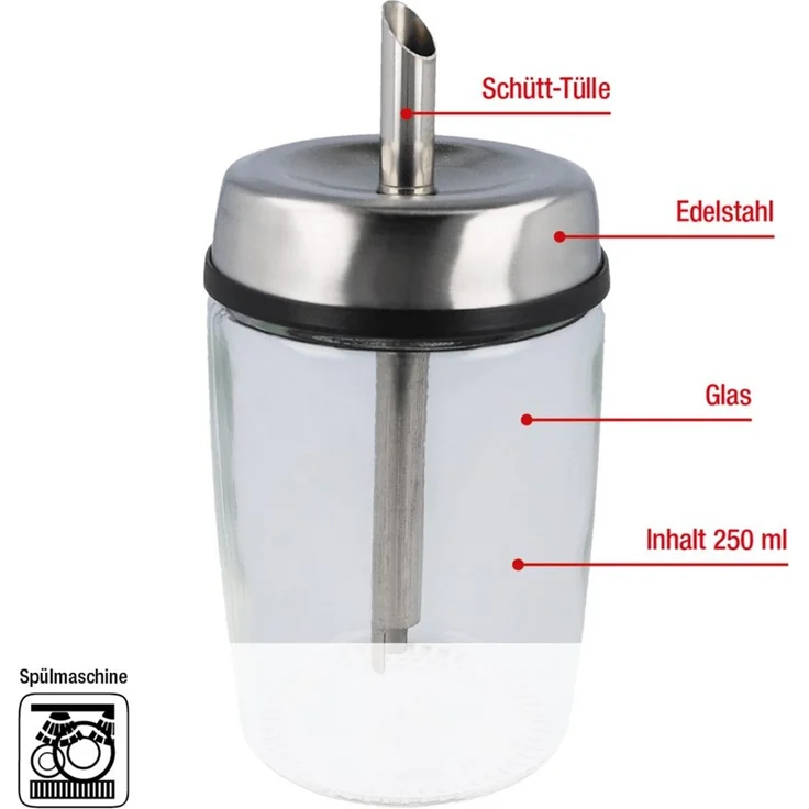 EUROHOME Zuckerstreuer Zuckerspender aus Glas und Edelstahl mit Schütttülle, (1-tlg), Zuckerglas - Küchenhelfer Haushaltshelfer – Bild 2