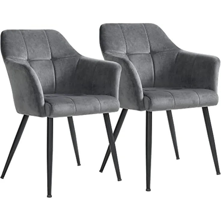 Esszimmerstuhl, 2-Set, Küchenstuhl, Polsterstuhl, Metallbeine, hohe Rückenlehne, Bezug aus Samt, für Wohnzimmer, Schlafzimmer, Esszimmer, grau