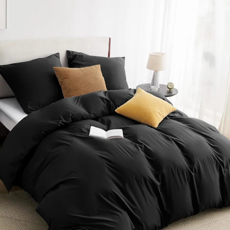 BEDSURE Bettwäsche 135x200 2teilig Schwarz - Bettwäsche Schwarz 1 Bettbezug 135x200 cm + 1 Kissenbezug 80X80 cm, ÖKO-TEX Bettwäsche-Sets Polyester Mikrofaser mit Reißverschluss – Bild 1