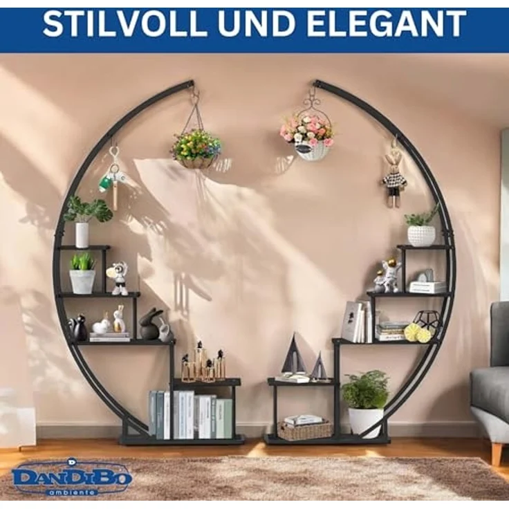 DanDiBo Blumenregal indoor 170 cm Hoch Metall Schwarz Rund 96586 Blumentreppe Groß Halbrund Pflanzenständer Modern Design – Bild 6