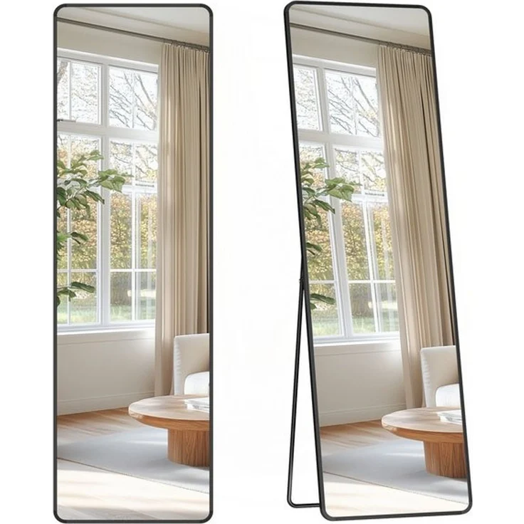 SONGMICS Ganzkörperspiegel, 150 x 40 cm, rechteckiger Standspiegel, Rahmen aus Aluminiumlegierung, Hartglas, für Schlafzimmer, Wohnzimmer, Garderobe, tintenschwarz LFMDE034B01 – Bild 4