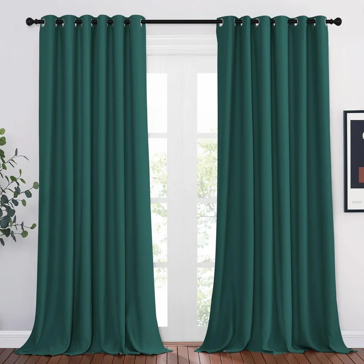PONY DANCE Thermo Vorhang gegen Kälte Extra Breite Gardine Verdunkelung | 2er Set H245 x B200cm, Weihnachtsgardine, Kälteschutz, Sichtschutz, Ösenschal, für Schlafzimmer Wohnzimmer, Dunkelgrün