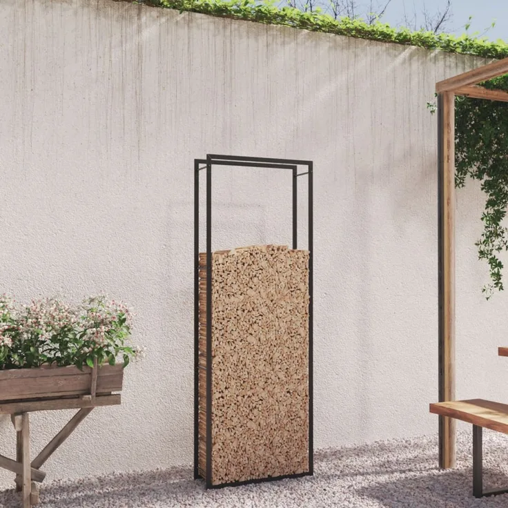 vidaXL Brennholzregal Mattschwarz 80 x 28 x 222 cm Stahl 350309