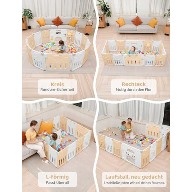 Dripex Faltbarer Laufstall Baby 150×150cm, Laufgitter Baby, Baby Playpen, Baby Laufstall mit Spielzeugboard, Laufstall in Anpassungsfähiger Form, Laufgitter aus Kunststoff, Gelb – Bild 5