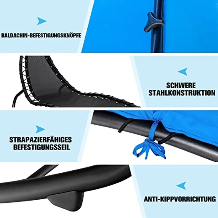 COSTWAY Hängeliege Schwebeliege mit Sonnenschirm und Auflage, Sonnenliege Relaxliege bis 150kg belastbar, Schaukelliege für Balkon, Pool, Garten (Grün) – Bild 6