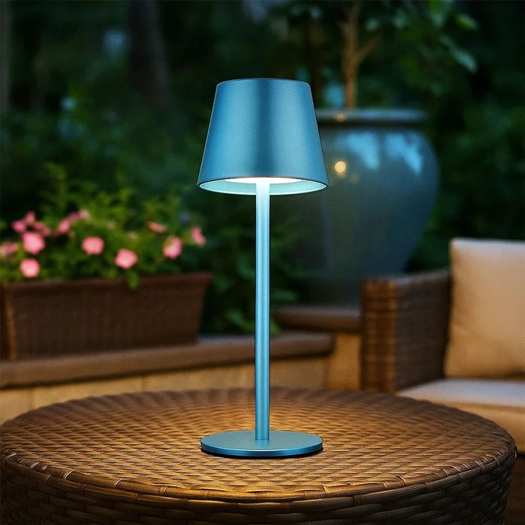 LED Tischlampe, blau, Akku, Touchdimmer, Flaschenaufsatz – Bild 2