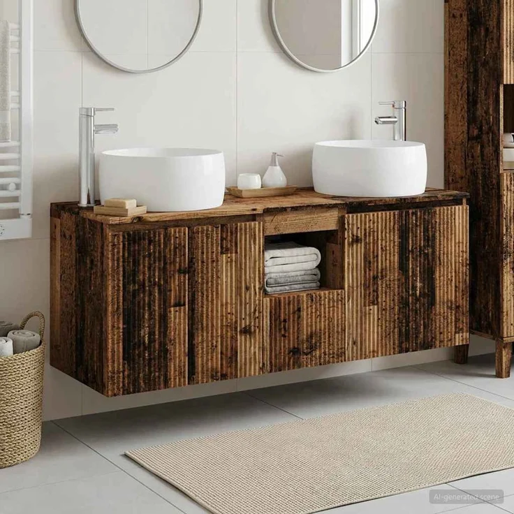 vidaXL Badezimmerschrank-Set 3 stk. Altholz 129 x 44,5 x 80 cm 3405725 – Bild 1