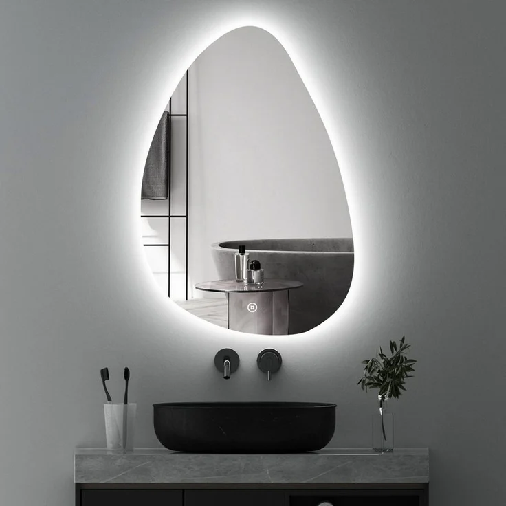 WDWRITTI Wandspiegel mit beleuchtung Badspiegel LED Touch Modern Dreifarbiges Dimmbar (LED Spiegel Bad, Wassertropfen, 55x80cm), LED Multifunktionspiegel – Bild 5