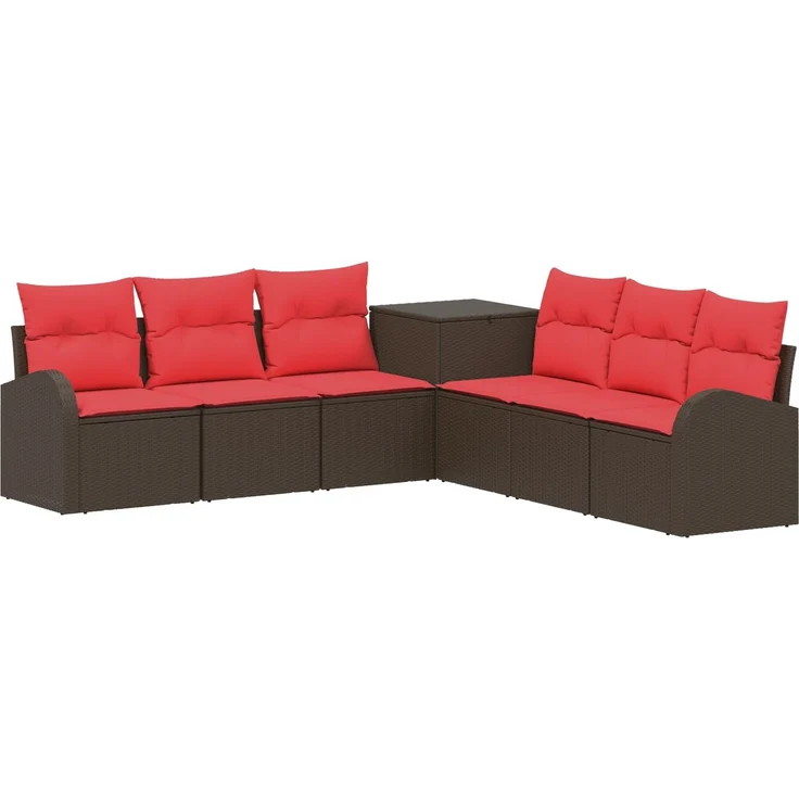 vidaXL Sofa Set 7 stk. Braun und Rot Polyrattan und Stahl 3448701 – Bild 2