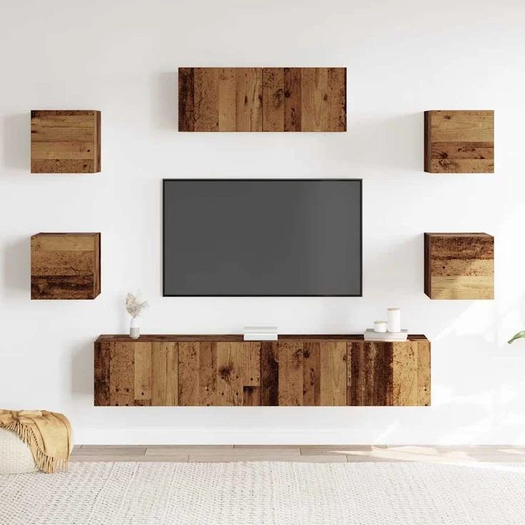 vidaXL 5-teiliges TV-Schrank-Set Wandmontage aus altem Holz 3329207 – Bild 2