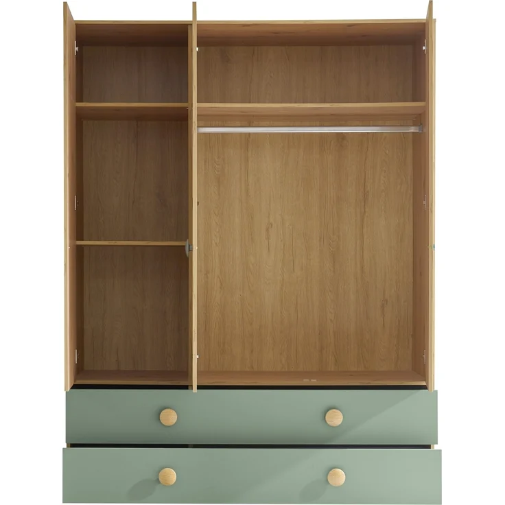 Kleiderschrank >Birta< 2 Schübe, 3 Türen, Artisan Eiche Dekor /Salbei - 153,8x200x58,2 (BxHxT) – Bild 6