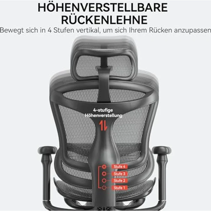 SIHOO Doro C300 Ergonomischer Bürostuhl mit ultraweichen 3D-Armlehnen, dynamischer Lordosenstütze, Verstellbarer Rückenlehne (Schwarz) – Bild 5