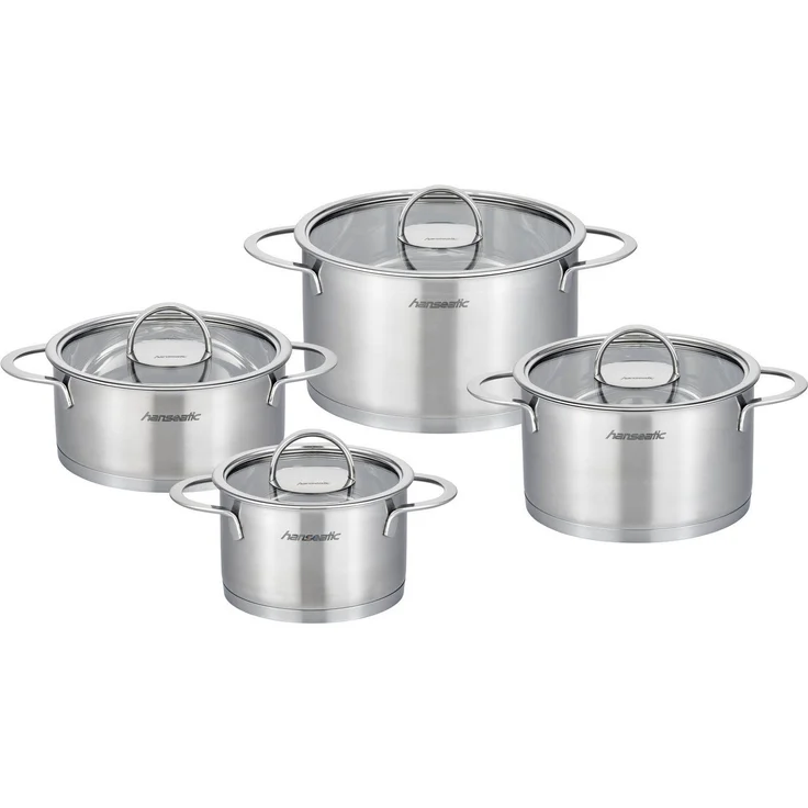 Hanseatic Topf-Set hanseatic, Edelstahl 18/10 (Set, 8-tlg, je 1 Fleischtopf 16/20/24 cm, Bratentopf 20 cm), handfreundliche Kaltmetallgriffe, Literskala, Glasdeckel, Induktion – Bild 5