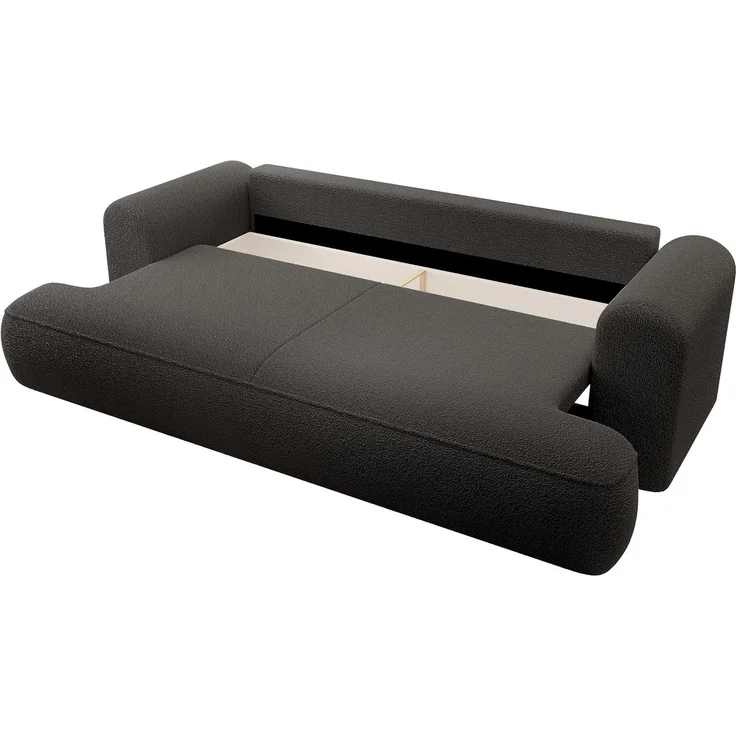 Selsey Sofa Schlafsofa Couch Mit Stauraum Schlaffunktion 3 Sitzer Pflegeleicht Polyurethanschaum Boucle Dunkelgrau OVO – Bild 7
