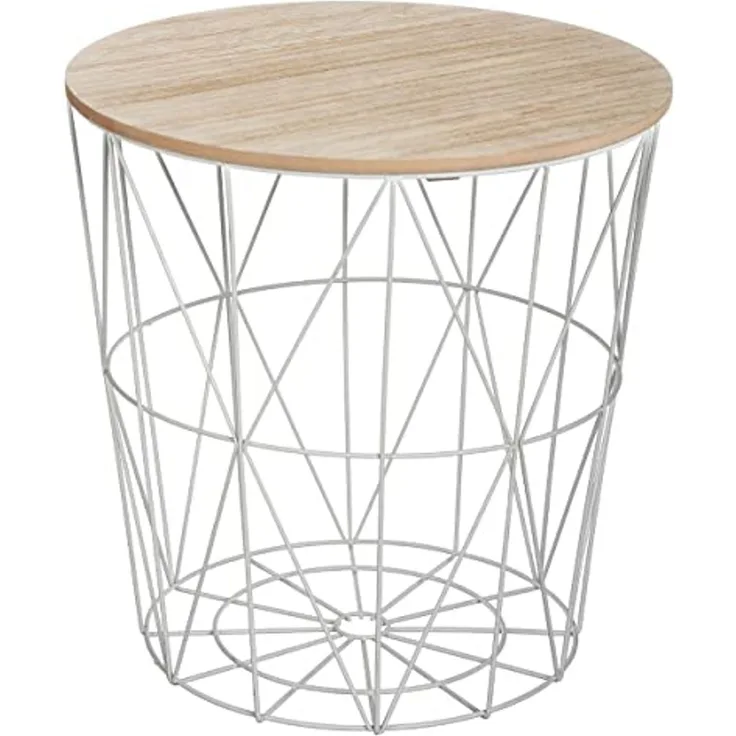 Korbtisch mit abnehmbarer Platte, MDF/ Metall Grau, Ø 39,5x41 cm