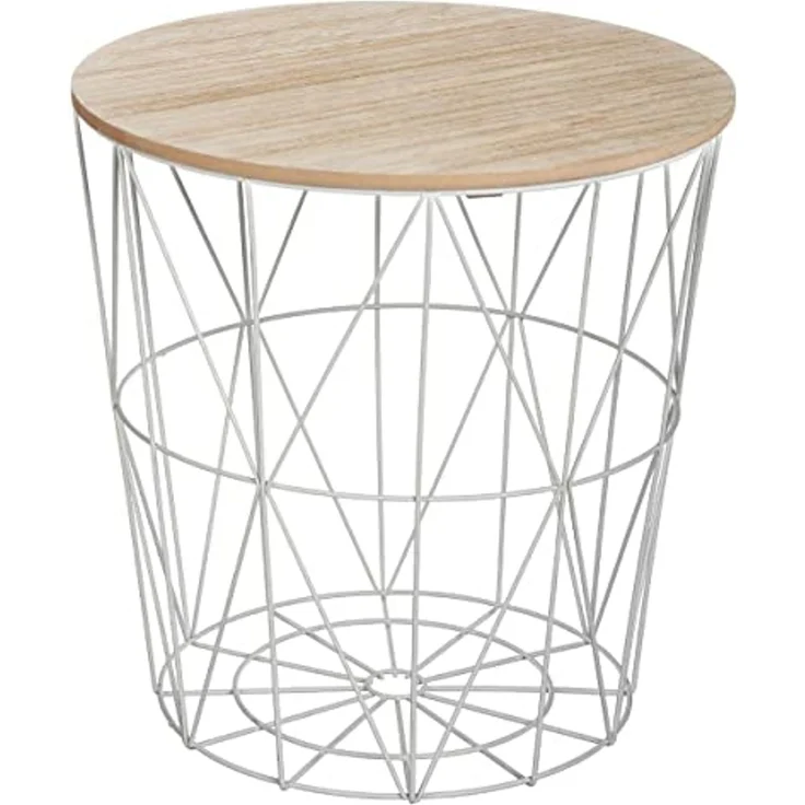 Korbtisch mit abnehmbarer Platte, MDF/ Metall Grau, Ø 39,5x41 cm – Bild 1