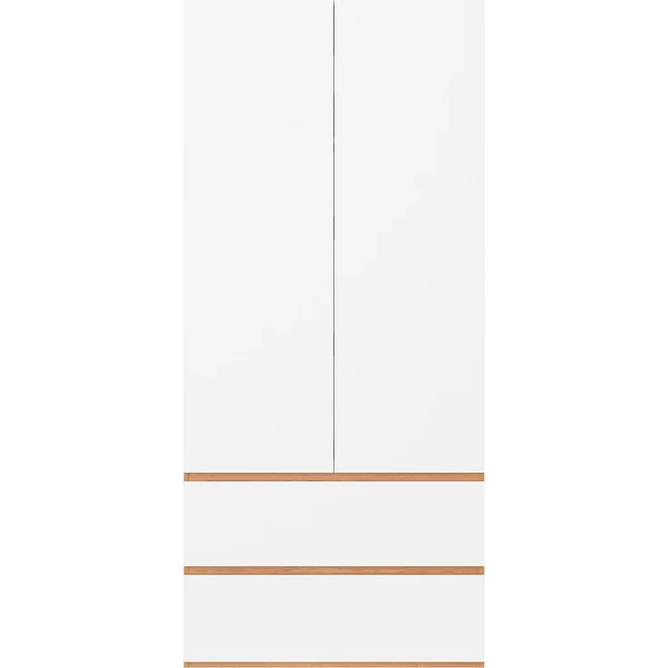 Kleiderschrank mit oberem Staufach, Garderobenschrank, 90 x 50 x 200 cm, mit 1 Kleiderstange, 2 Schubladen und 2 Türen, moderner Hochschrank für Schlafzimmer, Flur, Kinderzimmer oder Büro (Eiche/Weiß)--Weiß--90x50x200cm--YOUDENOVA – Bild 4