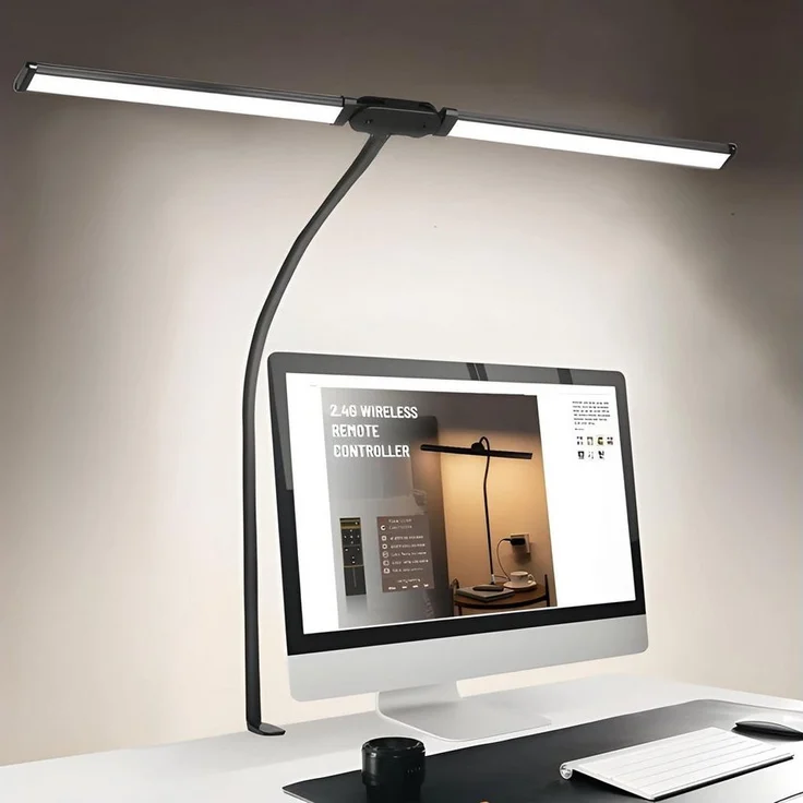 Athlix LED Schreibtischlampe Doppelkopf-Schreibtischlampe mit Clip, Tischlampe Büro Dimmbar, LED fest integriert, Tageslichtweiß, Warmweiß, 360°-Schwanenhals, 24W, Fernbedienung, 1000 Lumen – Bild 2
