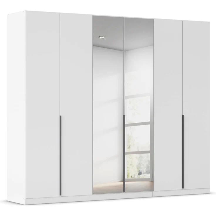 Rauch Möbel Alabama, Kleiderschrank, Garderobenschrank, 6-türig, Spiegel, Zubehör Basic, 3 Kleiderstangen, 6 Einlegeböden, Farbe Weiß, Griff Grau metallic, 271 x 229 x 54 cm – Bild 1