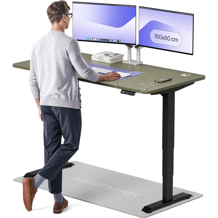 Desktronic HomePro Elektrisch höhenverstellbarer Schreibtisch 160x80cm Schwarz/Grün mit Memory-Funktion, Anti-Kollisions Technologie, USB-A und USB-C-Ladeanschlüssen – Bild 1