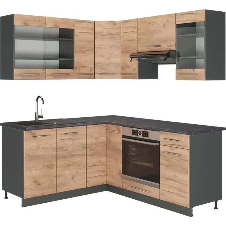 Eckküche Fame-Line Goldkraft Eiche/Anthrazit 190 x 160 cm ohne Arbeitsplatte Vicco – Bild 1