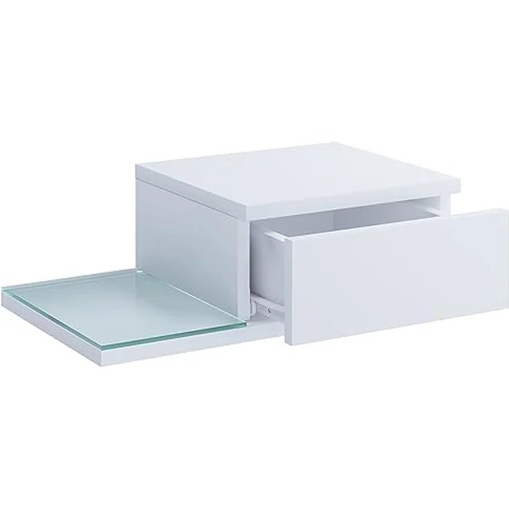 MID.YOU Nachtschrank, Weiß, Glas, Holzwerkstoff, 1 Schublade, 48x15x28 cm für Schlafzimmer – Bild 4