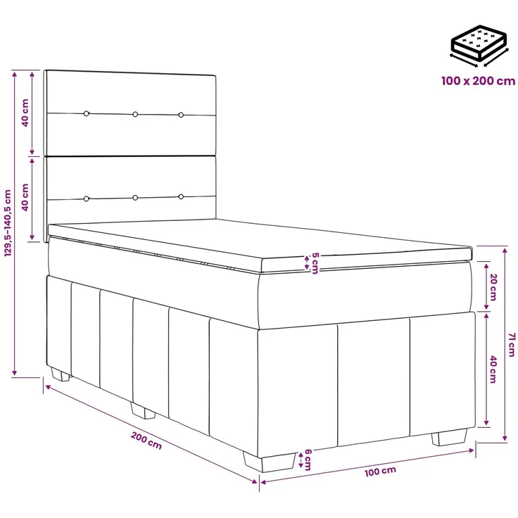 vidaXL LED Boxspringbett mit Matratze Dunkelgrau 100 x 200 cm Stoff 3455536 – Bild 12