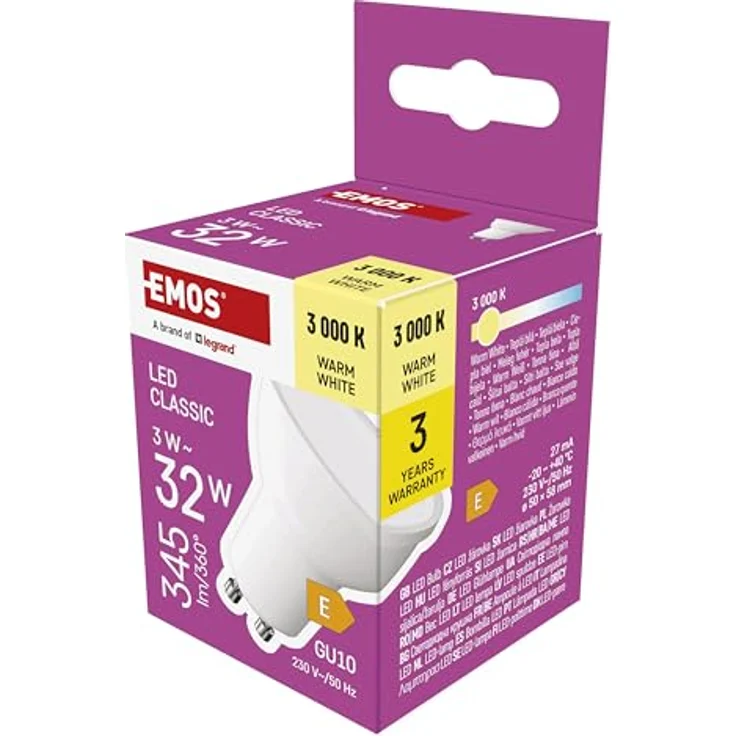 EMOS LED Lampe Spot MR16, GU10 Sockel, 3W (Ersatz für 32W Halogen) mit 345 lm, Warmweiß 3000 K, 100° Abstrahlwinkel, 30000 h Lebensdauer, CRI min. 80, weiße Farbe – Bild 1