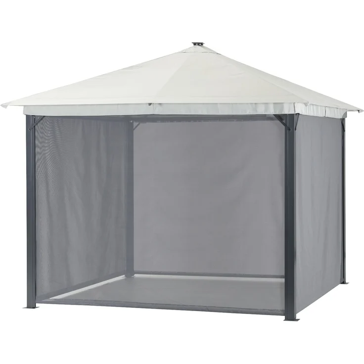 Leco Solar-Pavillon "Zoe" mit LED-Beleuchtung und Gittergewebe-Rollos, lichtgrau, 300 x 300 x 261 cm (L x B x H) – Bild 2