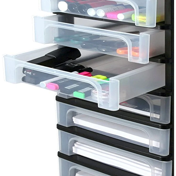 Iris Ohyama, Kunststoff Schubladenbox mit 10 tiefen Schubladen, Schwarz, Easy-Pull-System, A4, A5 & A6 Format, Schreibtisch Organizer für Büro, Schreibwaren, BPA-frei, Schubladenschrank, OCH-2100 – Bild 4