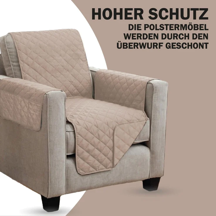 Sesselschoner gesteppt - 190x165cm Beige – Bild 3