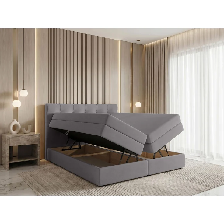 AX LIVING Finike Polsterbett 140x200 cm, Boxspringbett, Hellgrau – Bild 2