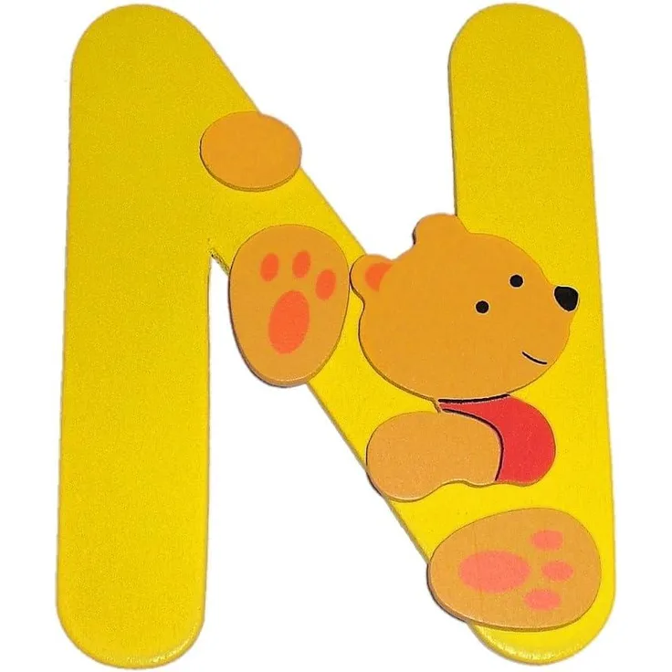 Bieco - Holzbuchstabe N, gelb, Bär-Design