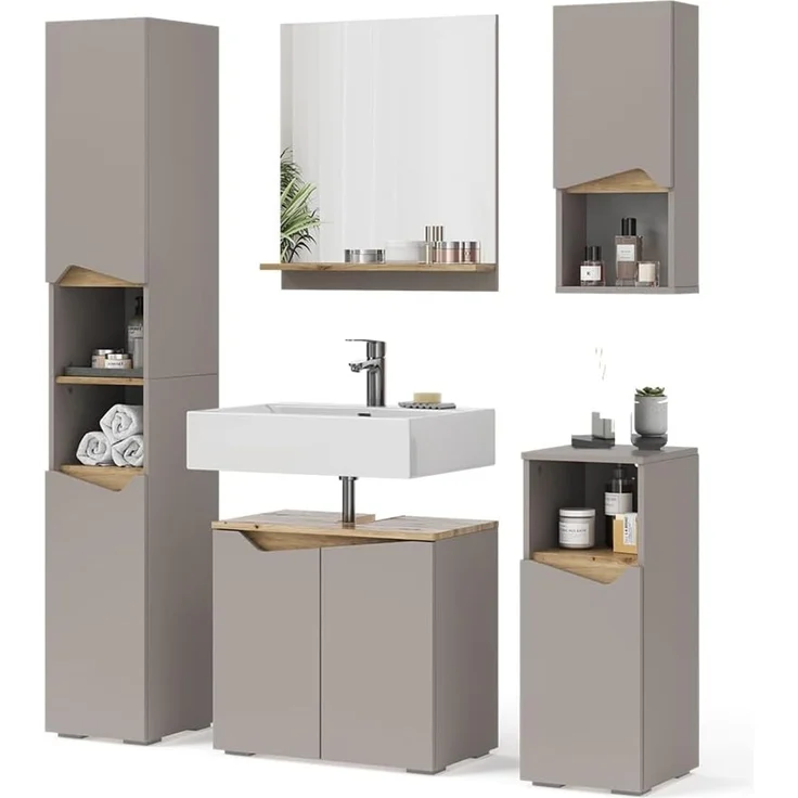 Badmöbel-Set Marelle Greige/Artisan-Eiche 5-teilig Vicco – Bild 7