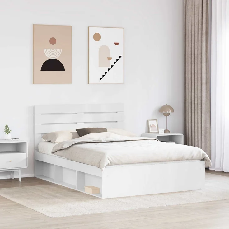 vidaXL Bettrahmen mit Kopfteil Weiß 160 x 200 cm Massives Kiefernholz 3411391 – Bild 2