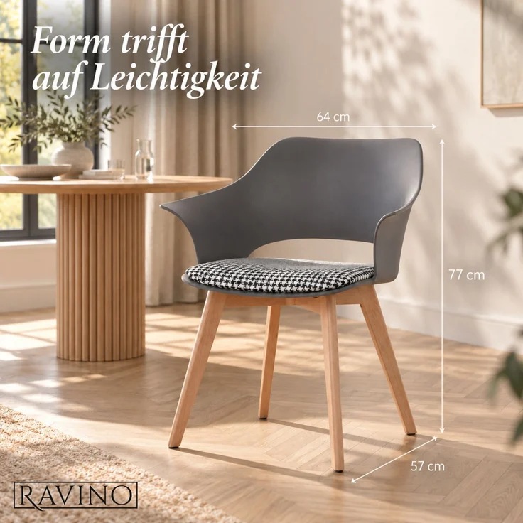 ALBATROS Esszimmerstühle 4er Set AALBORG, Grau - Beine aus Buche Massiv-Holz, Skandinavisches Retro-Design, bequemer Schalenstuhl - Eleganter Küchenstuhl, Stuhl Esszimmer für Esstisch – Bild 4