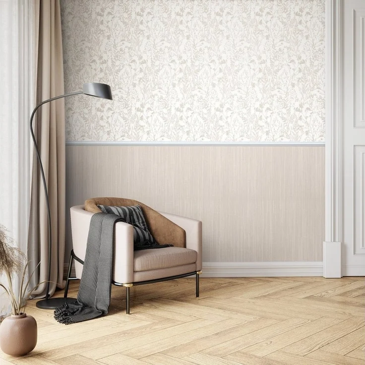 Newroom Vliestapete, Beige Tapete Floral Leicht Glänzend - Blumentapete Weiß Romantisch Modern Blumen Blätter für Wohnzimmer Schlafzimmer Küche – Bild 2