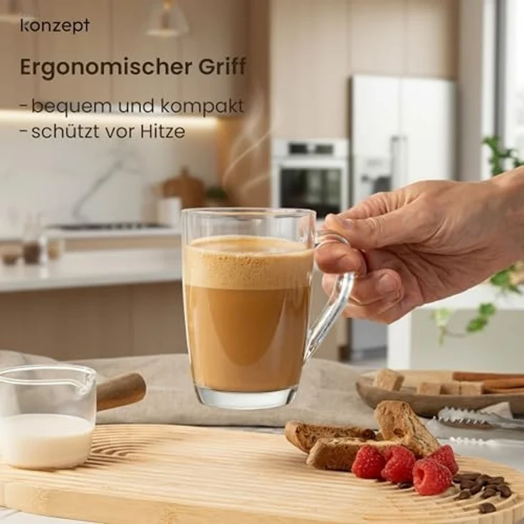 KONZEPT Espressoglas Set 6er – 300 ml Kaffeegläser Praktische Tassen für Kaffee und Tee, 6-tlg, Spülmaschinengeeignet, die zu allen gängigen Kaffeema – Bild 7