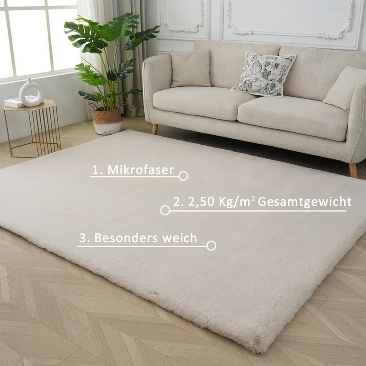 OTTO home Fellteppich Balu, in Standard- und Premium-Qualität, 20 mm oder 38 mm Höhe, rechteckig, Höhe: 20 mm, Kaninchenfell-Haptik, kuschelig, weich, Kunstfellteppich, Wohnzimmer – Bild 4