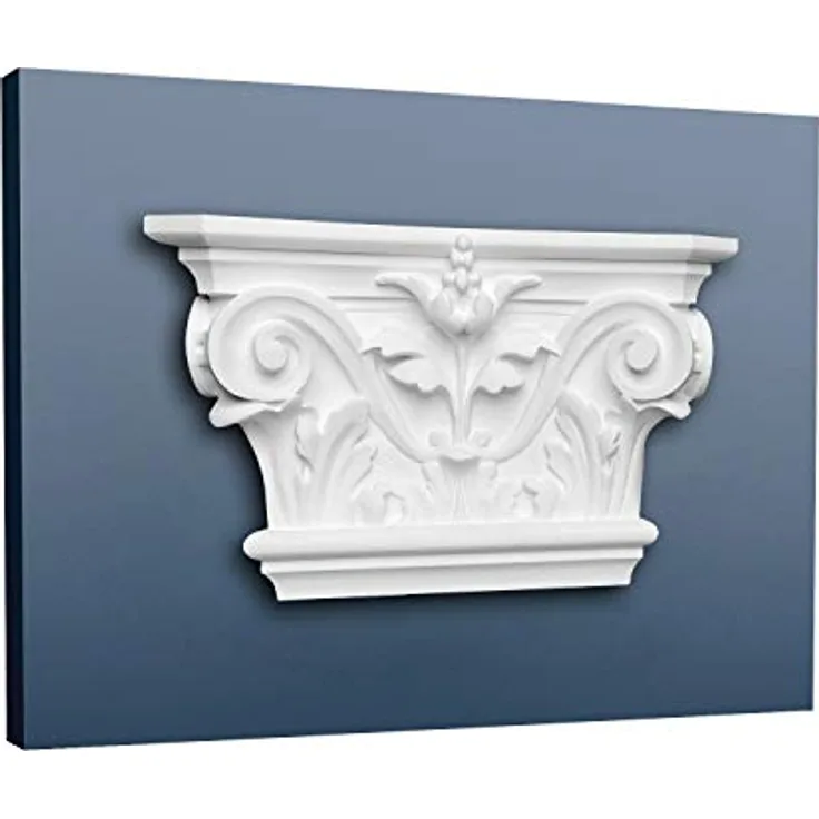 Orac Decor Pilaster Kapitell K201, 22,8 cm x 14,9 cm x 6,2 cm, vorgrundiert aus Polyurethan Hartschaum, korinthischer Stil für Innen- und Außenbereich