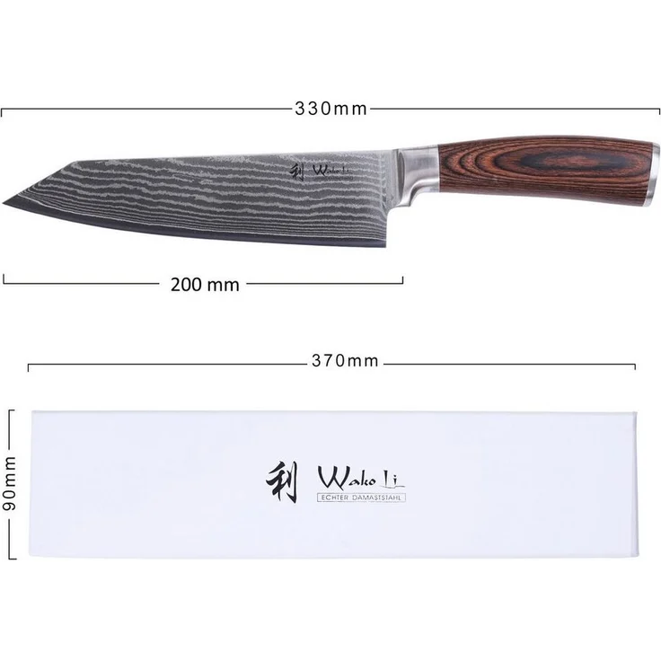 Wakoli Asiamesser EDIB Damast Chefmesser Kiritsuke I Kochmesser Küchenmesser 20cm Klinge, 67 Lagen Damaststahl, VG-10 Stahlkern – Bild 3
