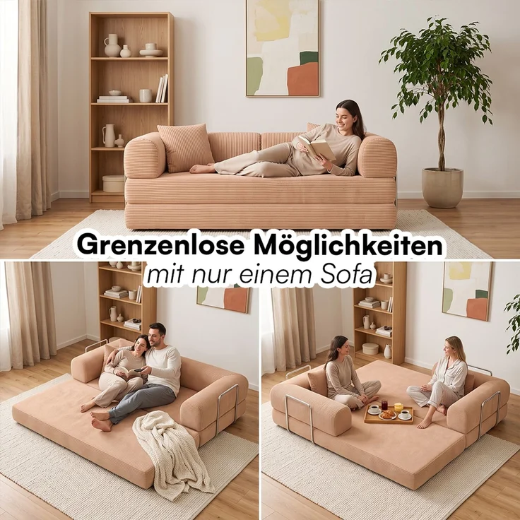 skølm 'Lofn' Modulares Sofa 2 Sitzer, 200x100 cm, Vollschaumcouch mit Metallgestell, Cord lachsrosa, Schlafsofa vakuumverpackt, kein Aufbau erforderlich – Bild 6