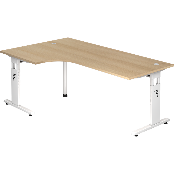 Winkeltisch OS82 C-Fuß 200x120cm 90° Eiche Gestellfarbe: Weiß