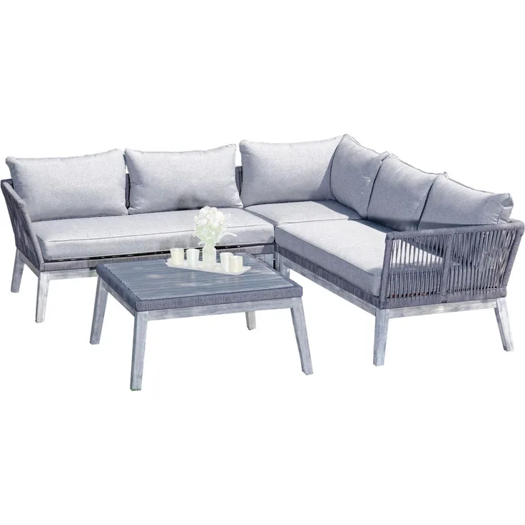 SunnySmart 2-teilige Loungegruppe Bella Akazienholz und Aluminium mit Polyrope grau