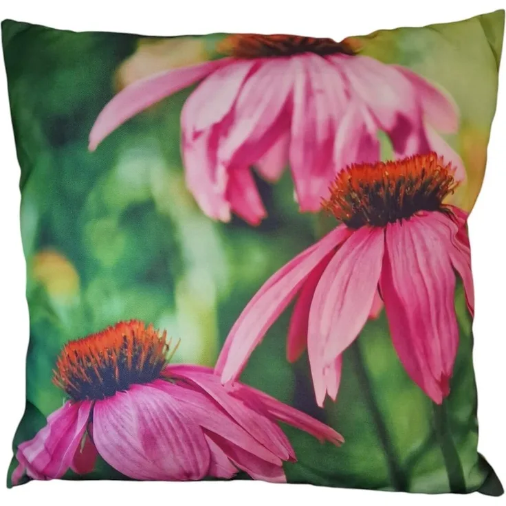 Outdoor Kissen 40x40 cm – Blumenmuster SONNENHUT pink-grün – wasserabweisend