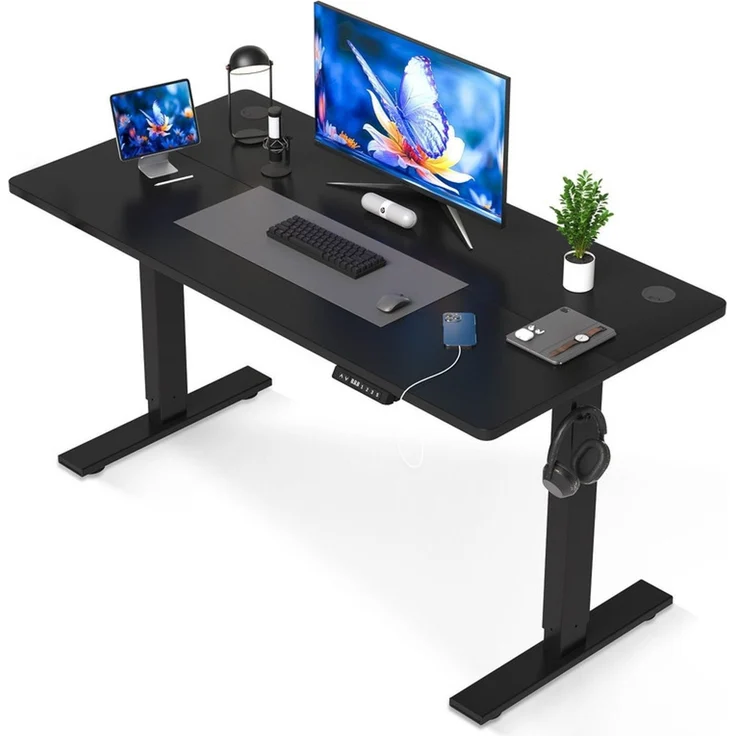 HOMAVO höhenverstellbarer Schreibtisch 80×180 cm, mit Memory- und Anti-Kollisionsfunktion, USB-A- und USB-C-Anschlüssen, Höhe 70–120 cm, Schwarz – Bild 1